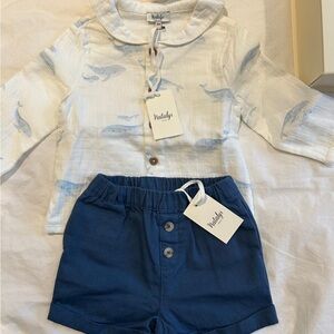 Natalys Whale Print Shirt and Blue Shorts Set - new with tag - 12months